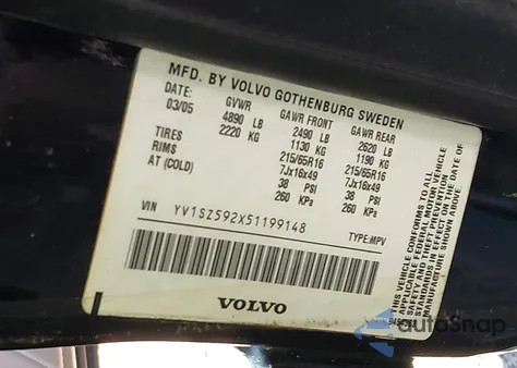 2005 Volvo Xc70 2.5T Awd z USA, uszkodzony, nr VIN YV1SZ592X51199148